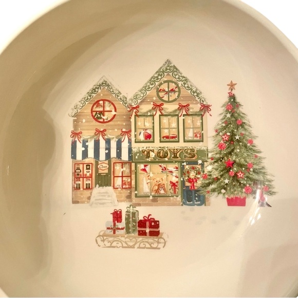 Pier 1  Xmas Village Scenes 8” Bowls Toy Store Christmas Ironstone Set of 2 - Picture 6 of 9